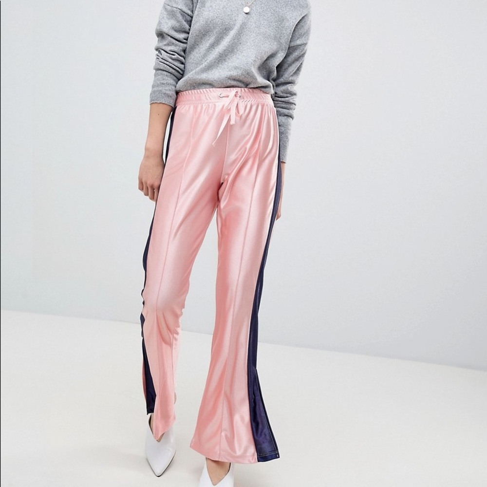 Asos kick flare trackpants with split hemand side stripe size 14 pink